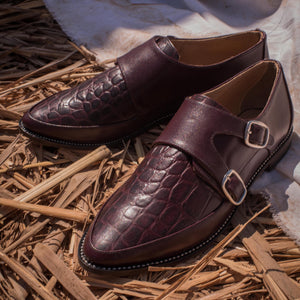 Monk Strap Crocodile Burgundy