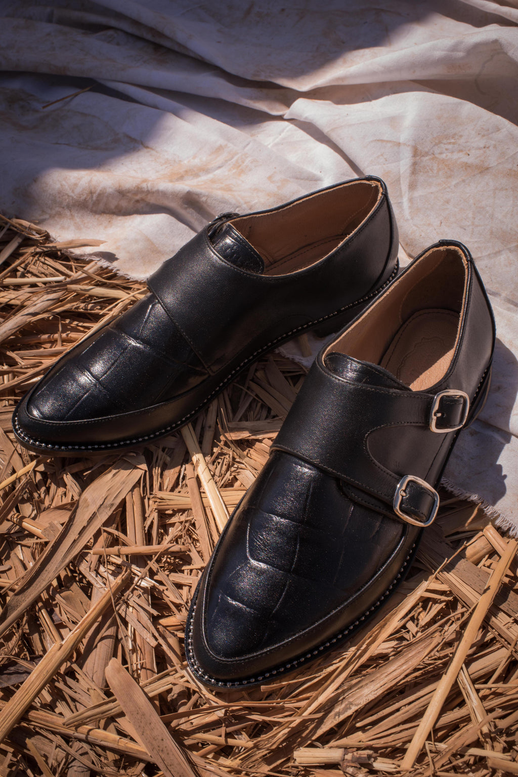 Monk Strap Crocodile Black