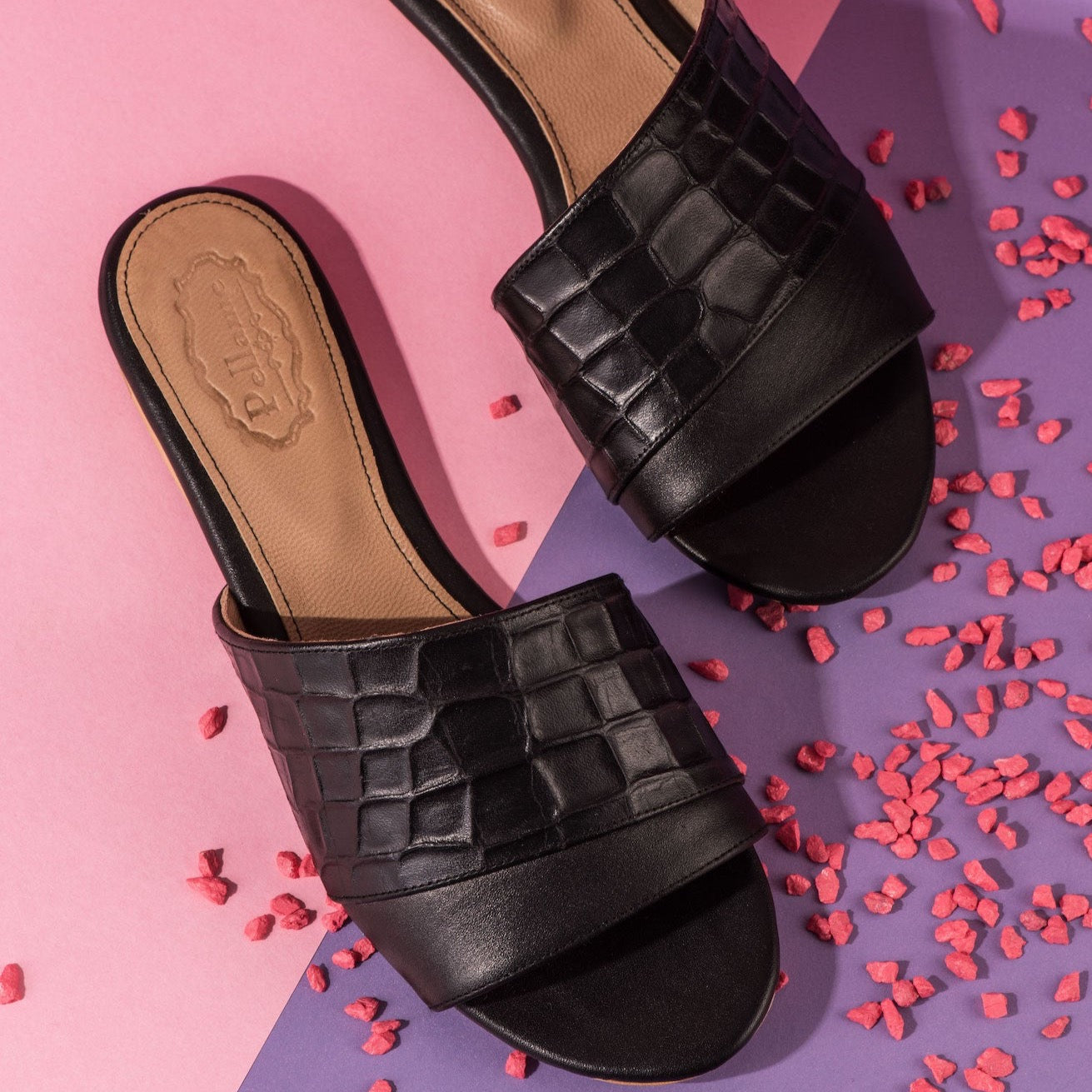 Croc Print Slippers Black