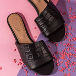 Croc Print Slippers Black