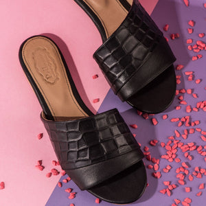 Croc Print Slippers Black