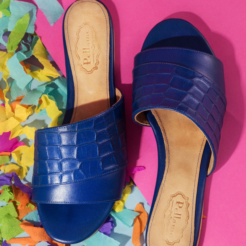 Croc Print Slippers Blue