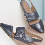 Slingback Pointed Flats Metallic Sky-Blue