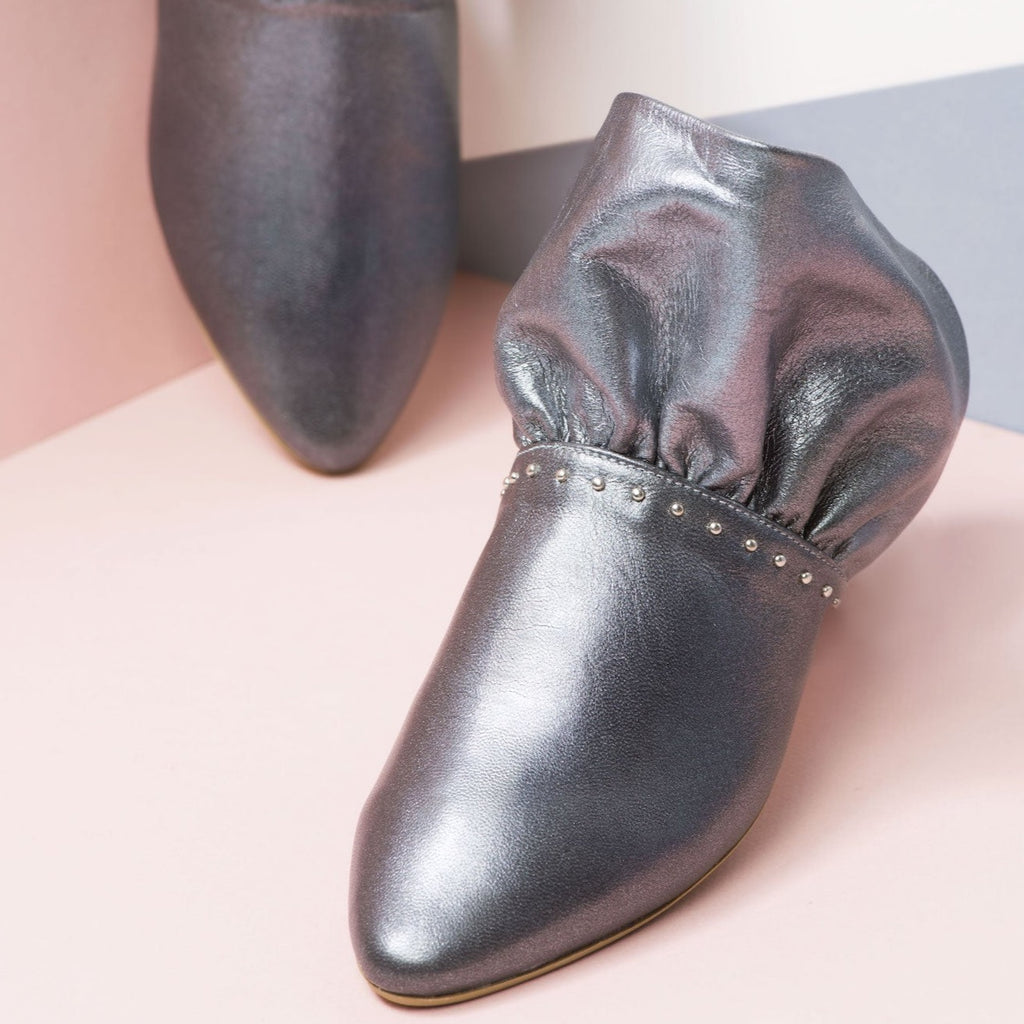 Ruffled Mules Metallic Sky-Blue