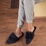 Furry Home Slippers Black