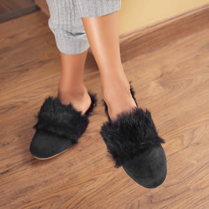 Furry Home Slippers Black