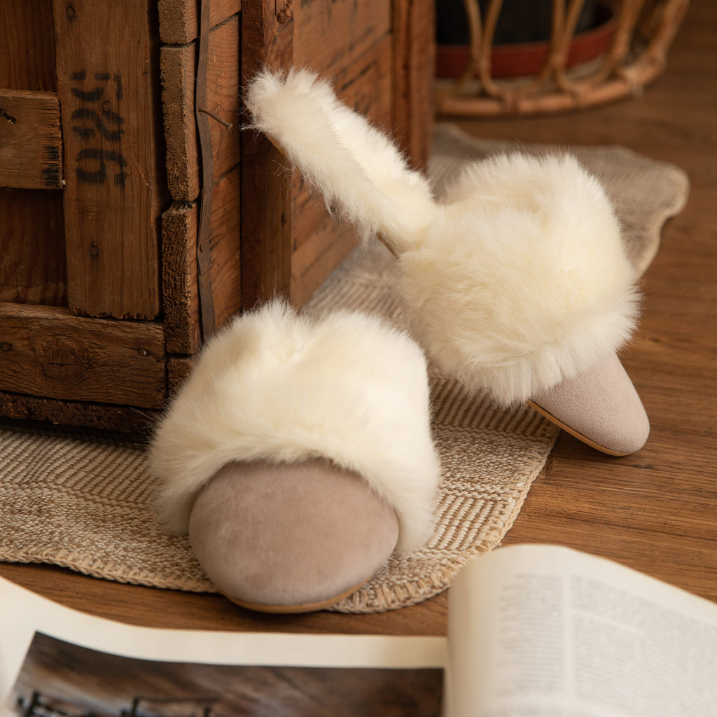 Furry Home Slippers Beige