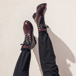 Combat Fur Lace up Boots Burgundy