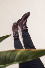 Combat Fur Lace up Boots Burgundy