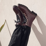 Combat Fur Lace up Boots Burgundy