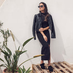 Square Fur Mules Black