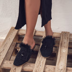 Square Fur Mules Black