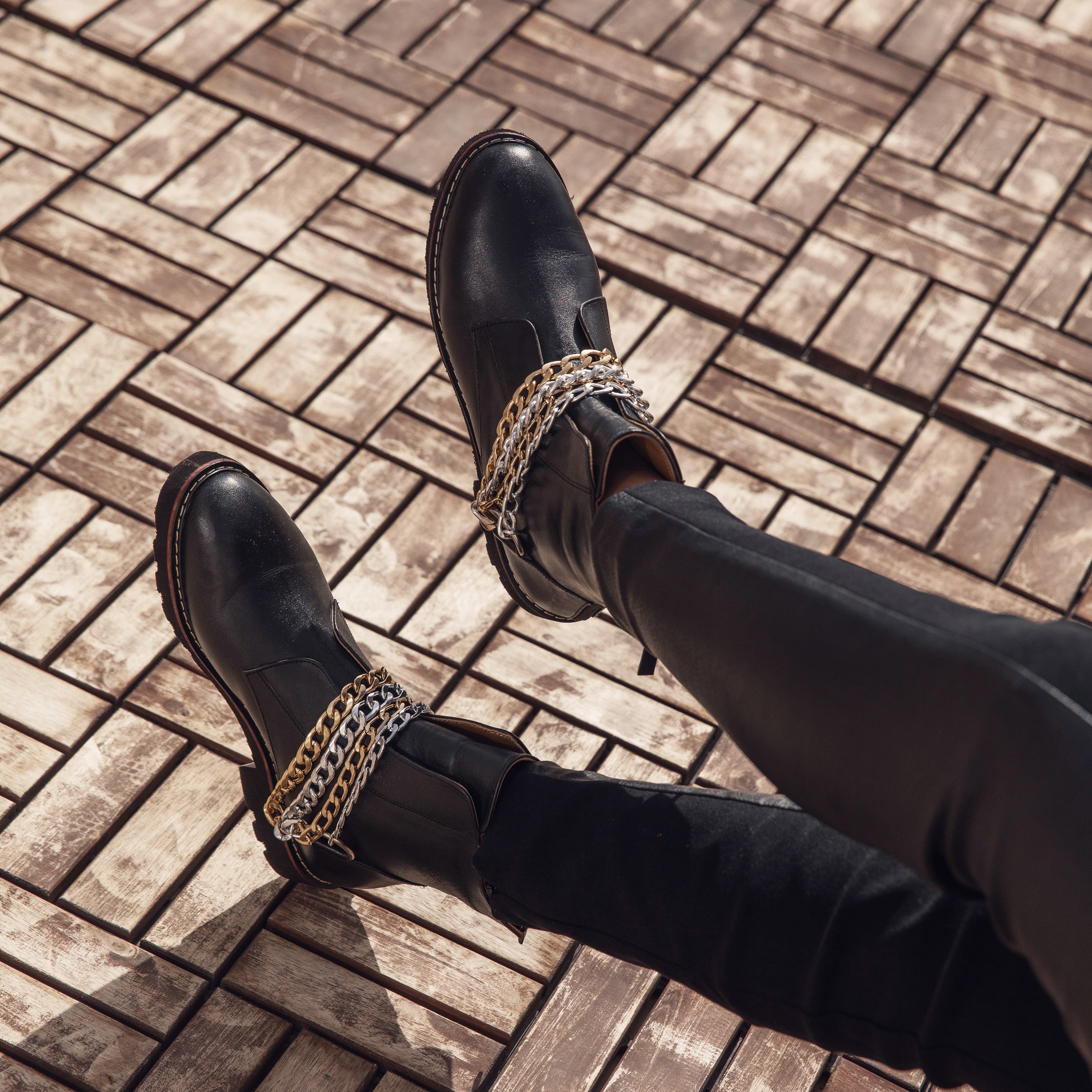Chains Combat Boots Black
