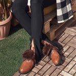 Combat Fur Lace up Boots Camel