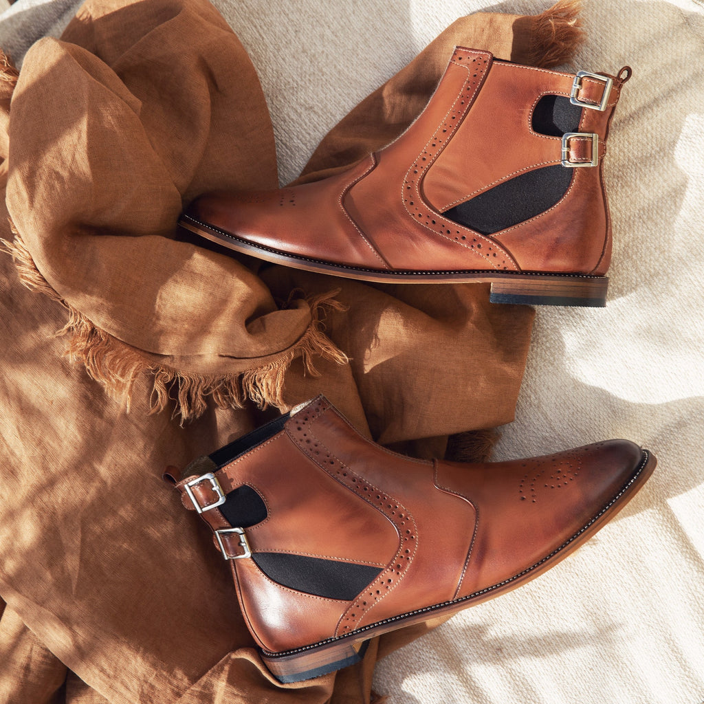 Buckled Chelsea Boots Camel