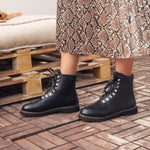 Combat Fur Lace-up Boots Black