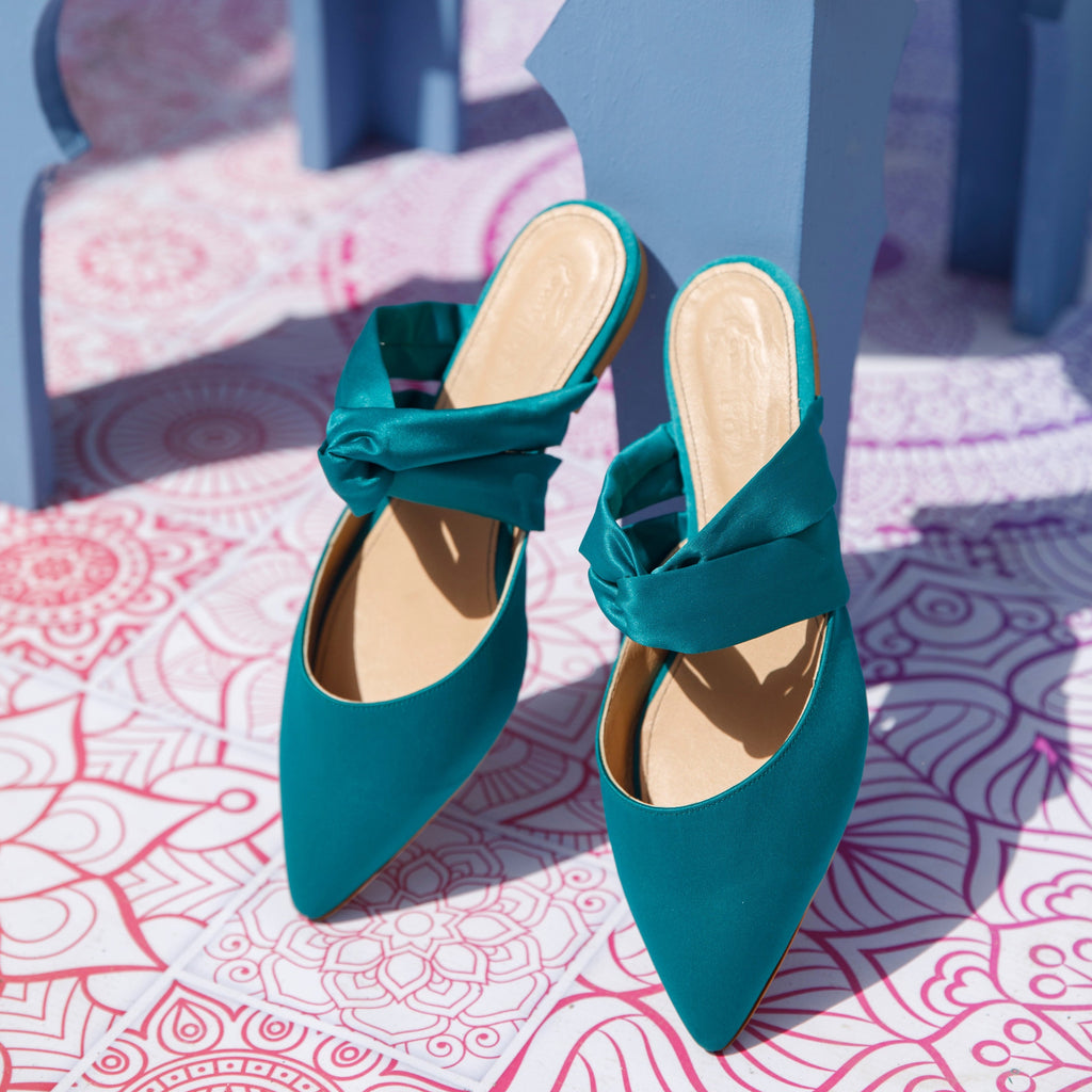 Knot Satin Mule Teal
