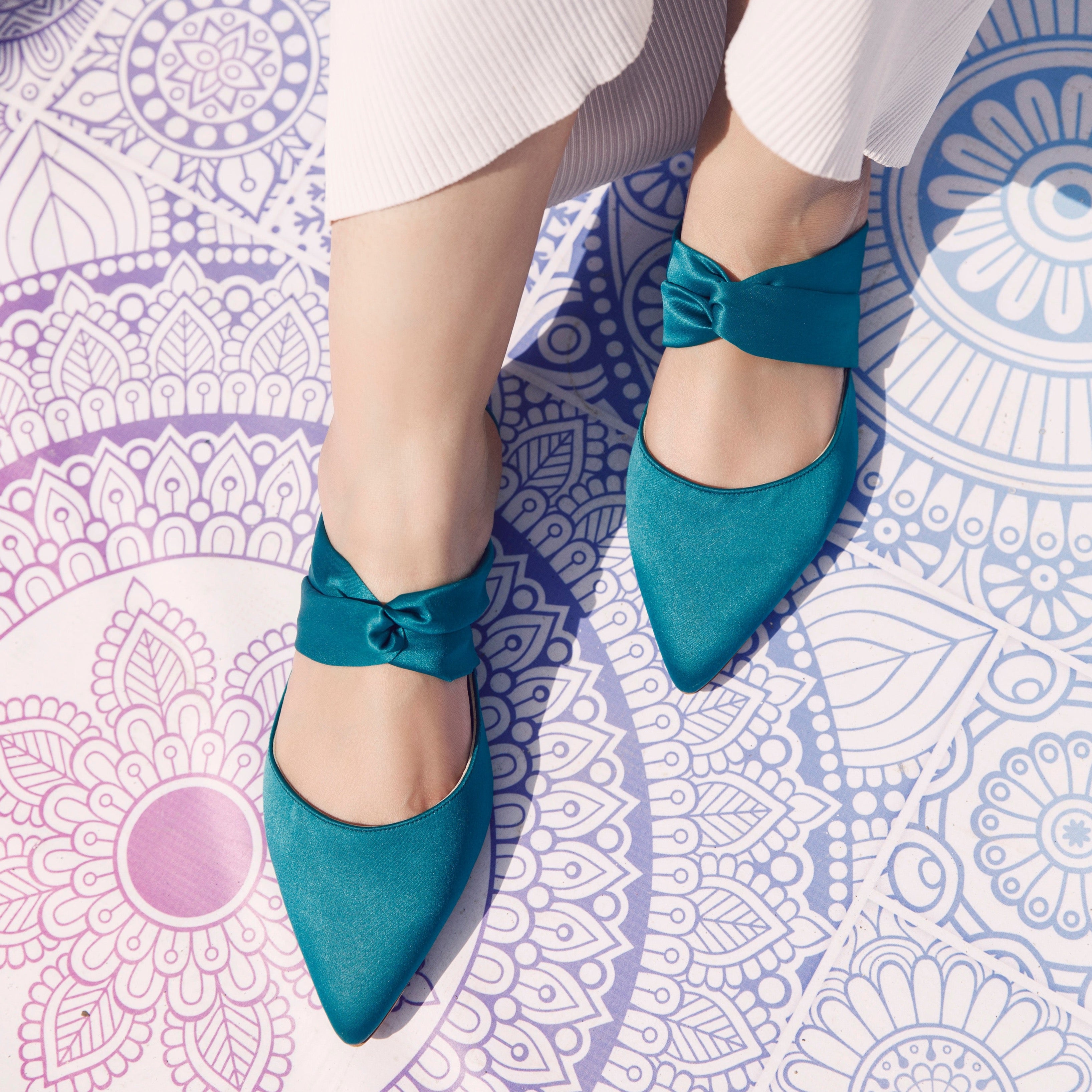 Knot Satin Mule Teal