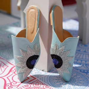 Sunflower Embroidery Mint Mule