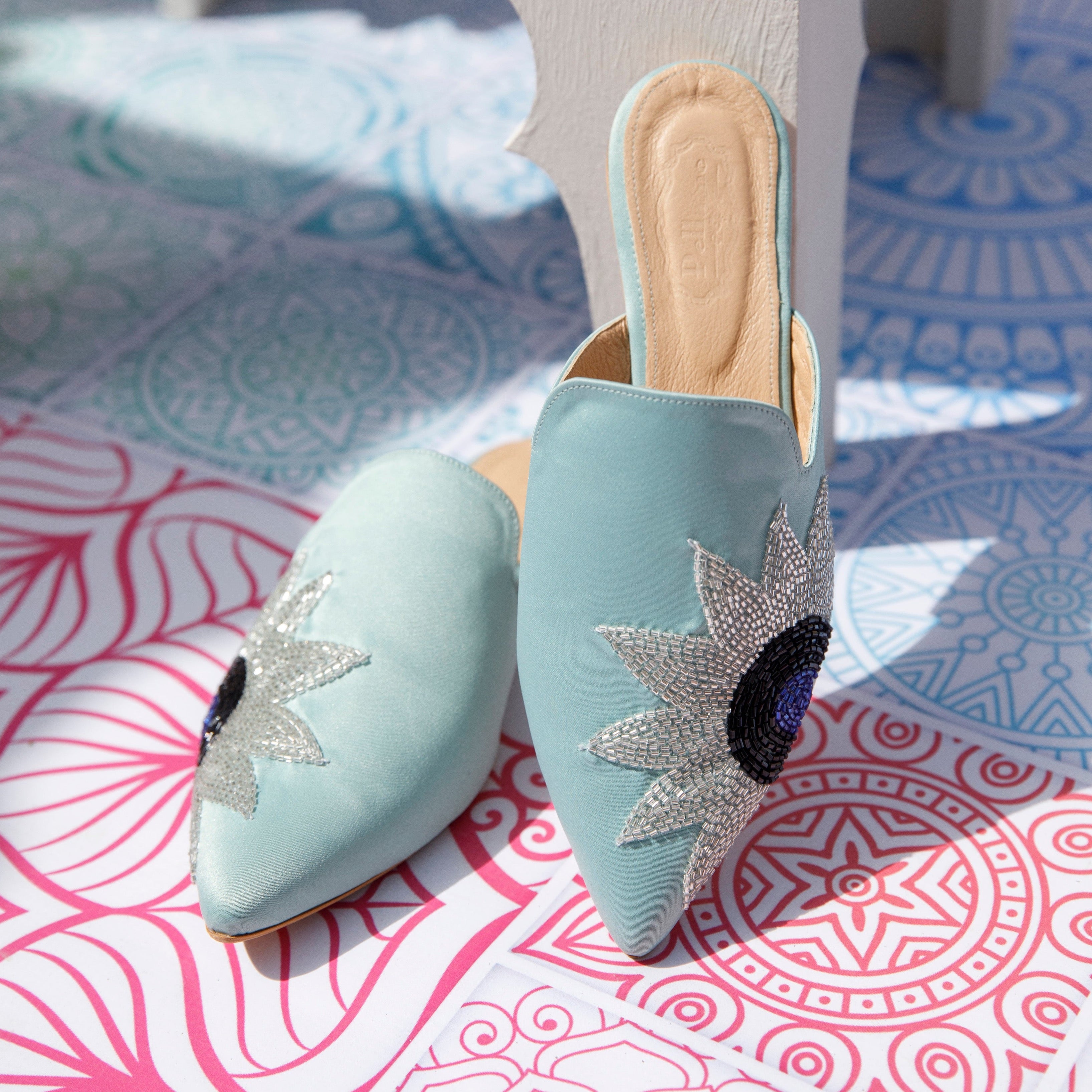 Sunflower Embroidery Mint Mule