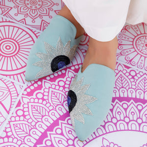 Sunflower Embroidery Mint Mule