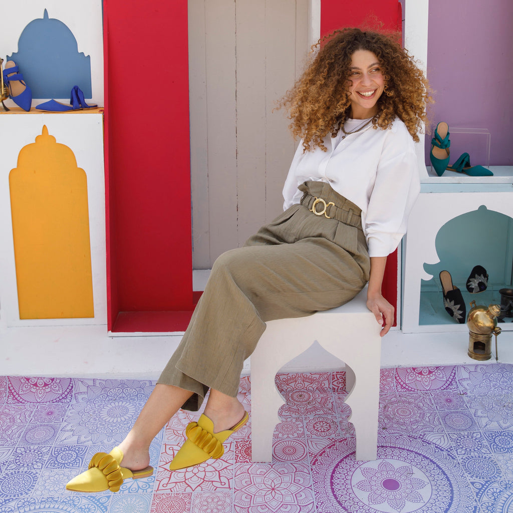 Circles Satin Mule Mustard