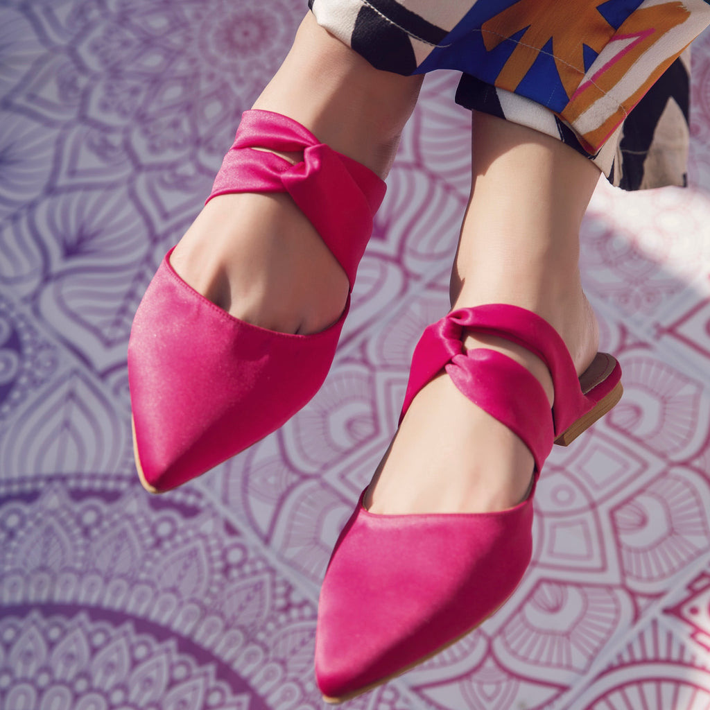 Knot Satin Mule Pink
