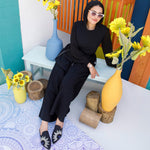 Sunflower Embroidery Black Mule