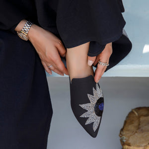 Sunflower Embroidery Black Mule