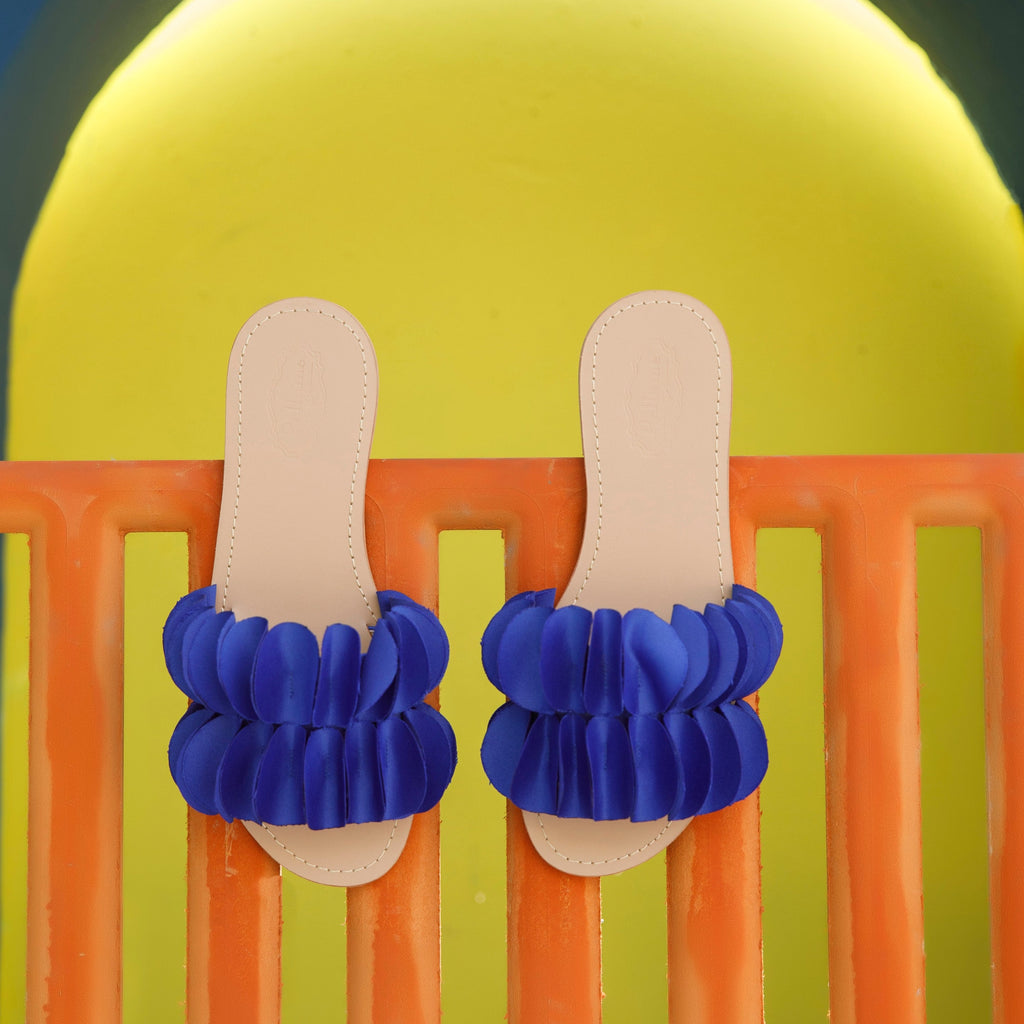 Circles Satin Blue Slippers