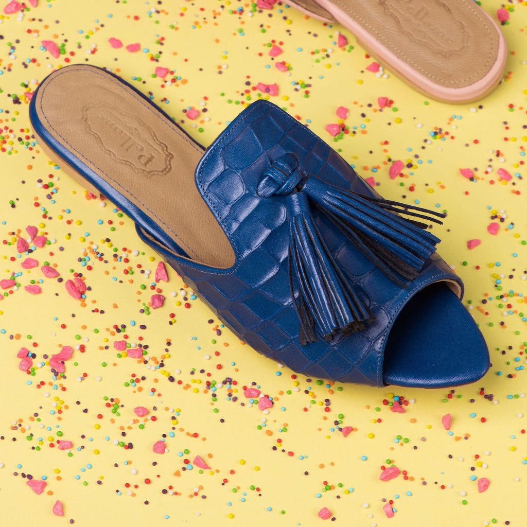 Peep-Toe Pointed Mules Blue
