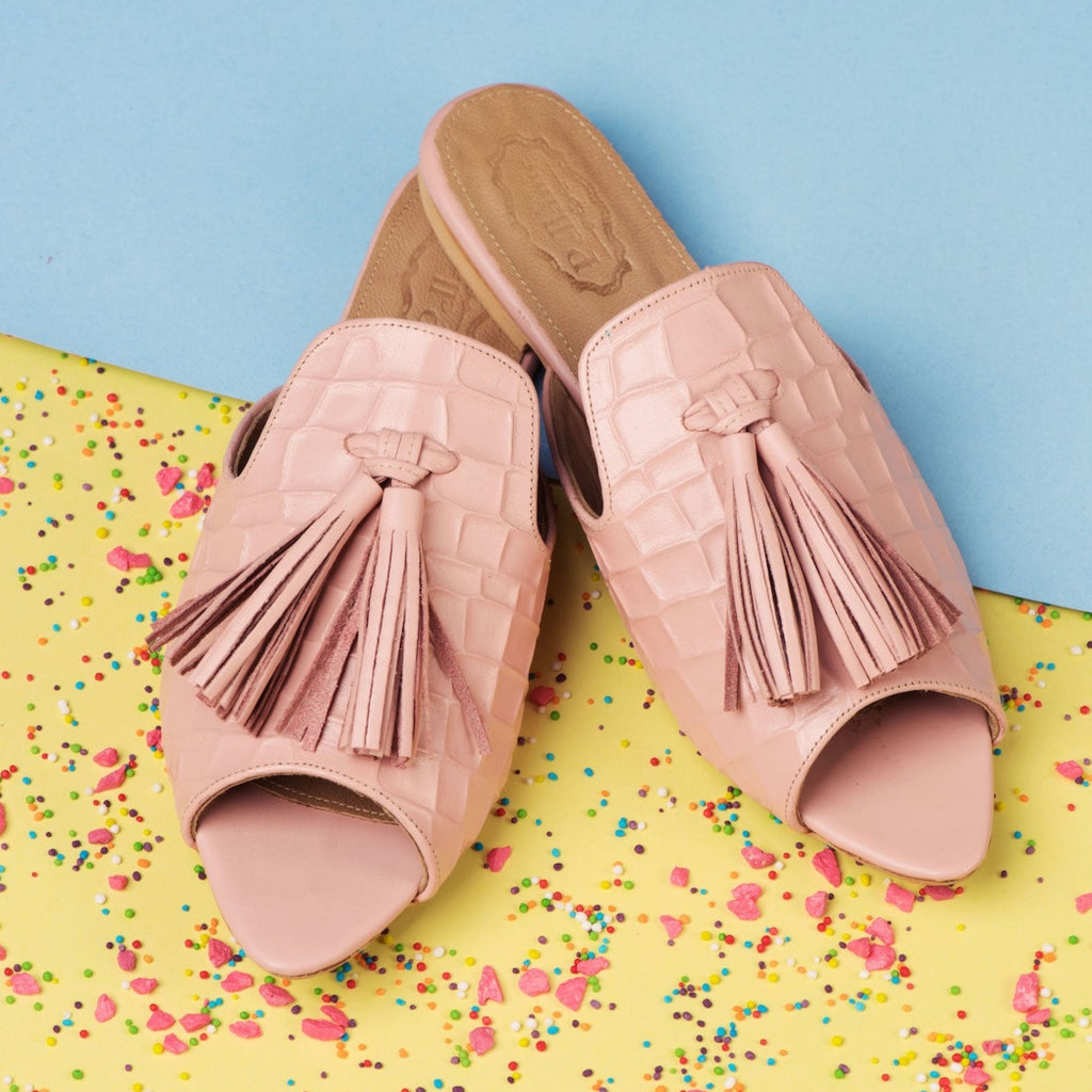 Peep-Toe Pointed Mules Pink