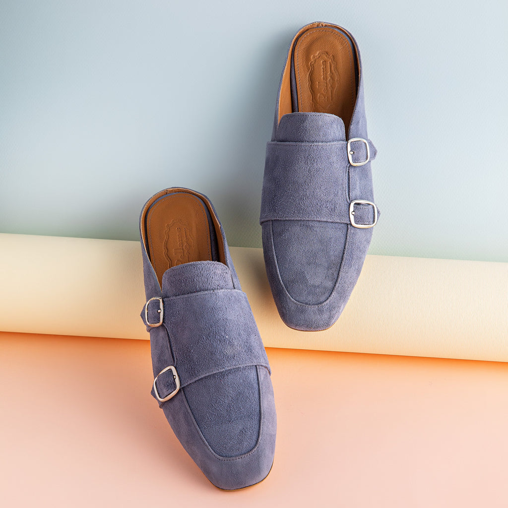 Square Mules Bluish Grey