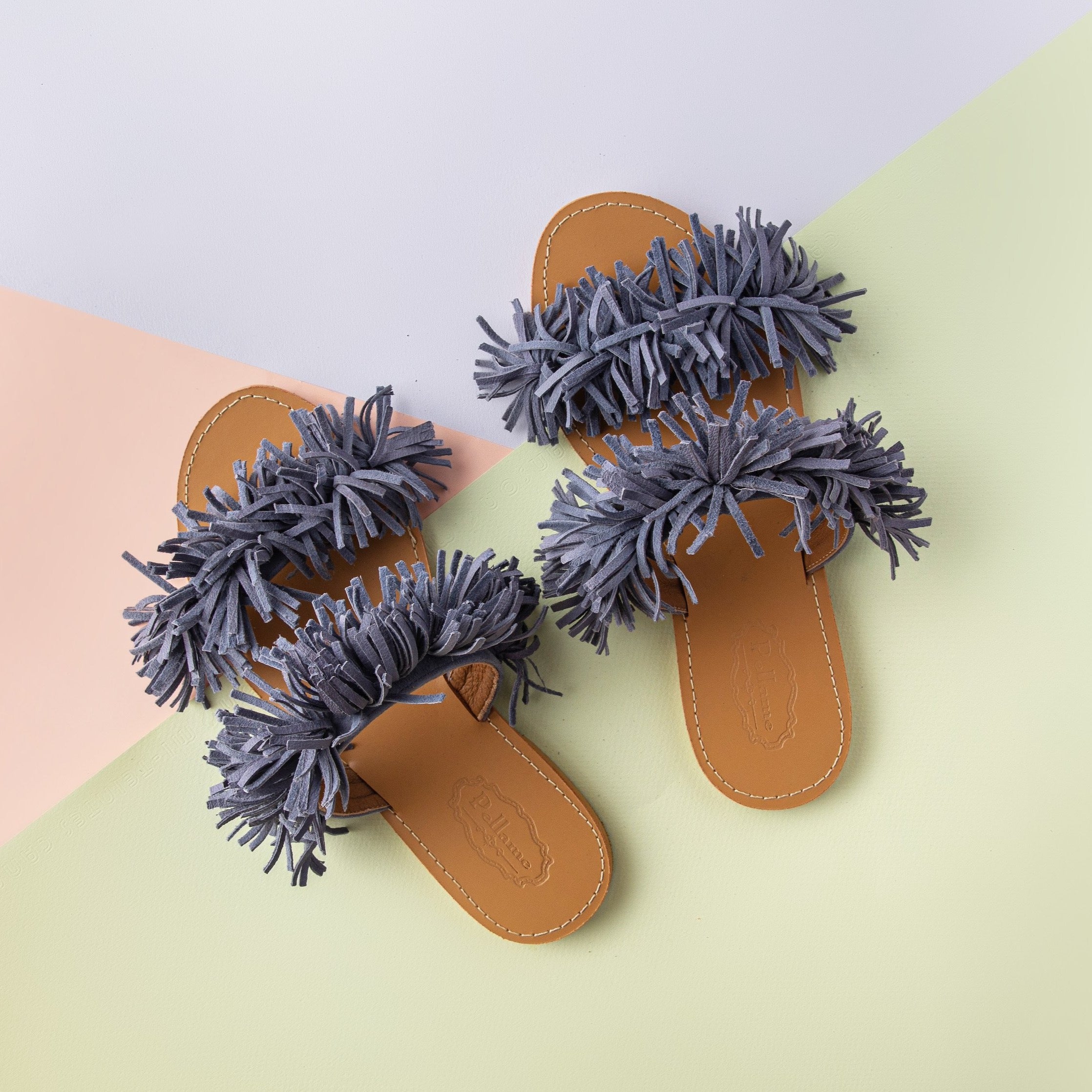 Double Strap Slippers Bluish Grey