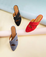 Point-Toe Mules Criss-Cross Black