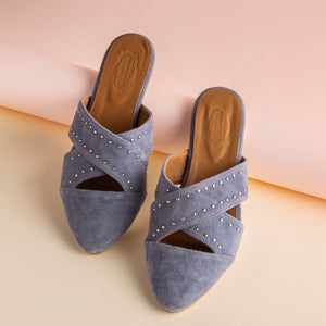 Point-Toe Mules Criss-Cross Bluish Grey