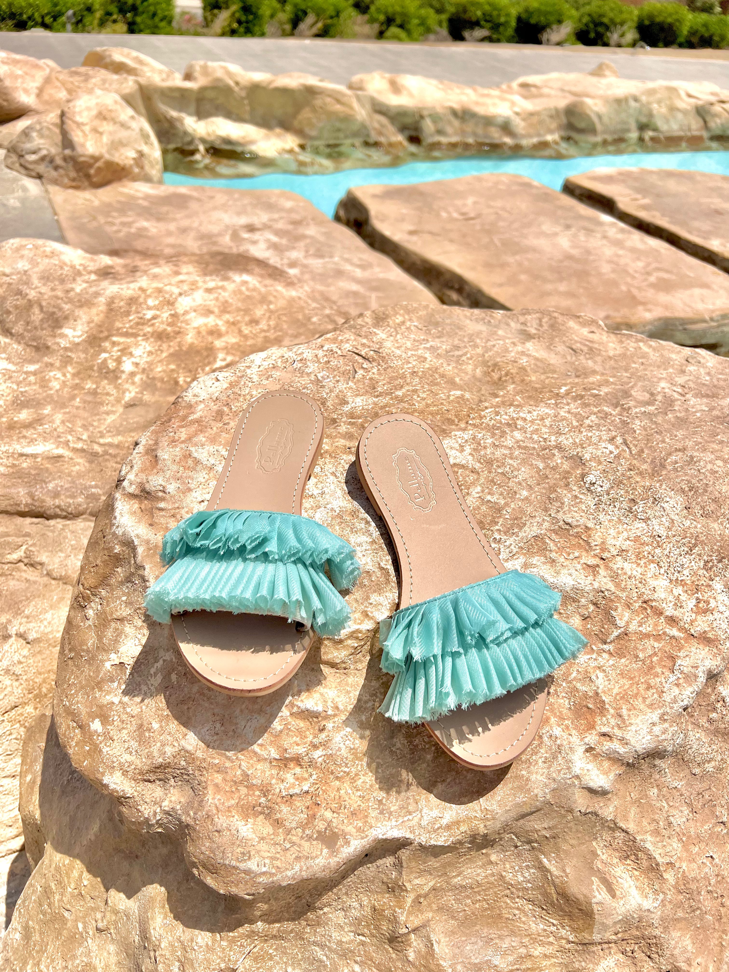 Pleated Slippers Teal