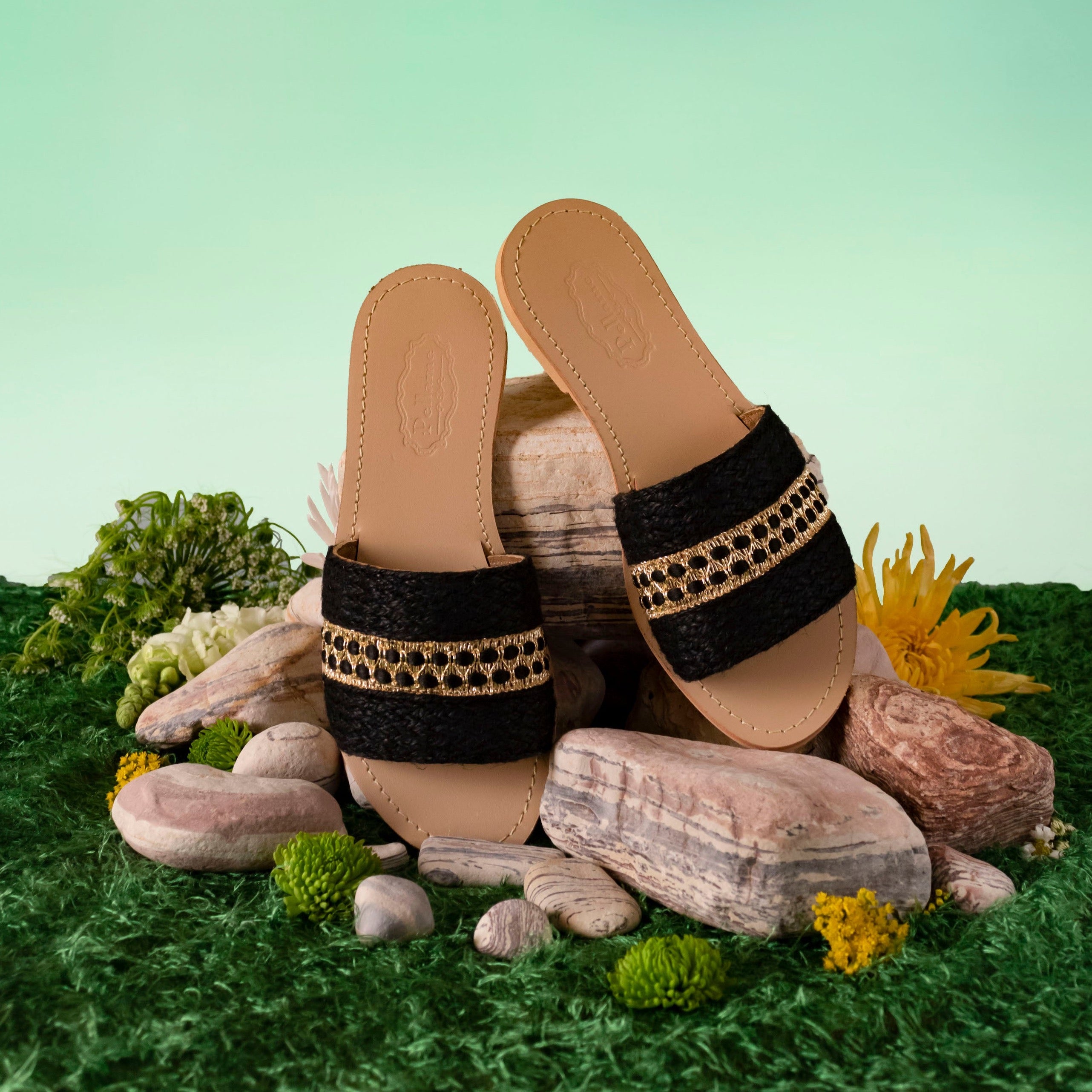 Black & Gold Slippers