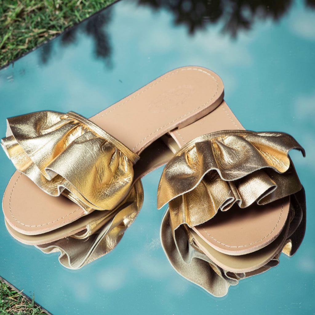 Double Ruffle Slippers Gold