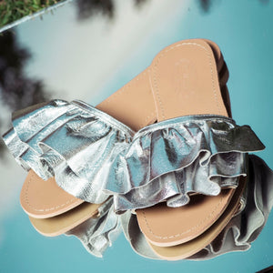 Double Ruffle Slippers Silver