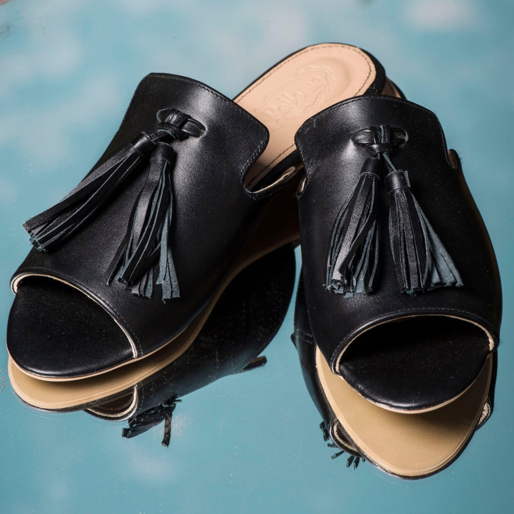 Peep-Toe Mules Black