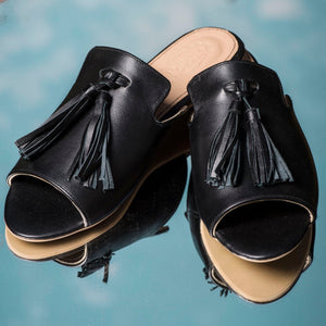 Peep-Toe Mules Black